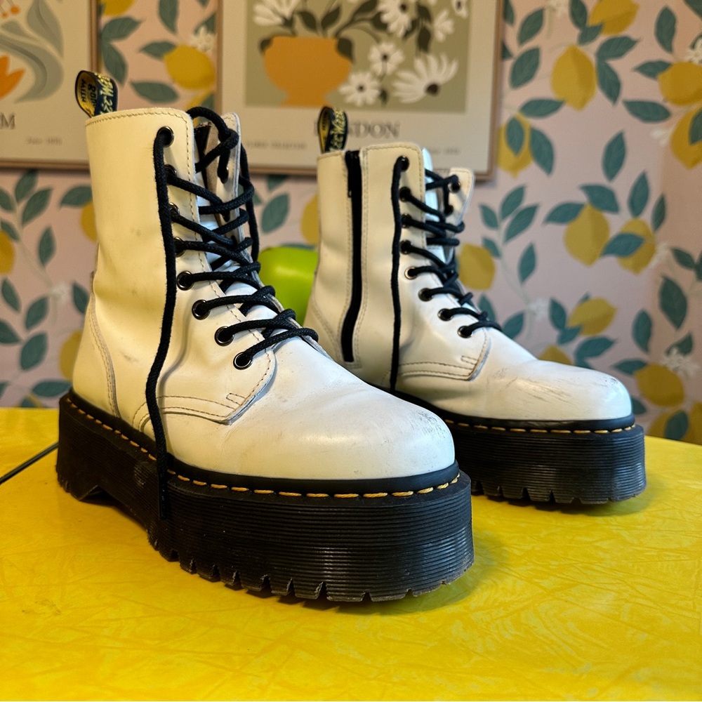 Dr. Martens White Side Zip Lace Up Boots, 7 US Women’s